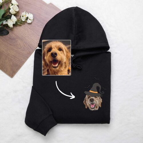 Custom Embroidered Halloween Dog Sweatshirt Witch & Ghost Dog Hoodie Pet Halloween Shirt image 0