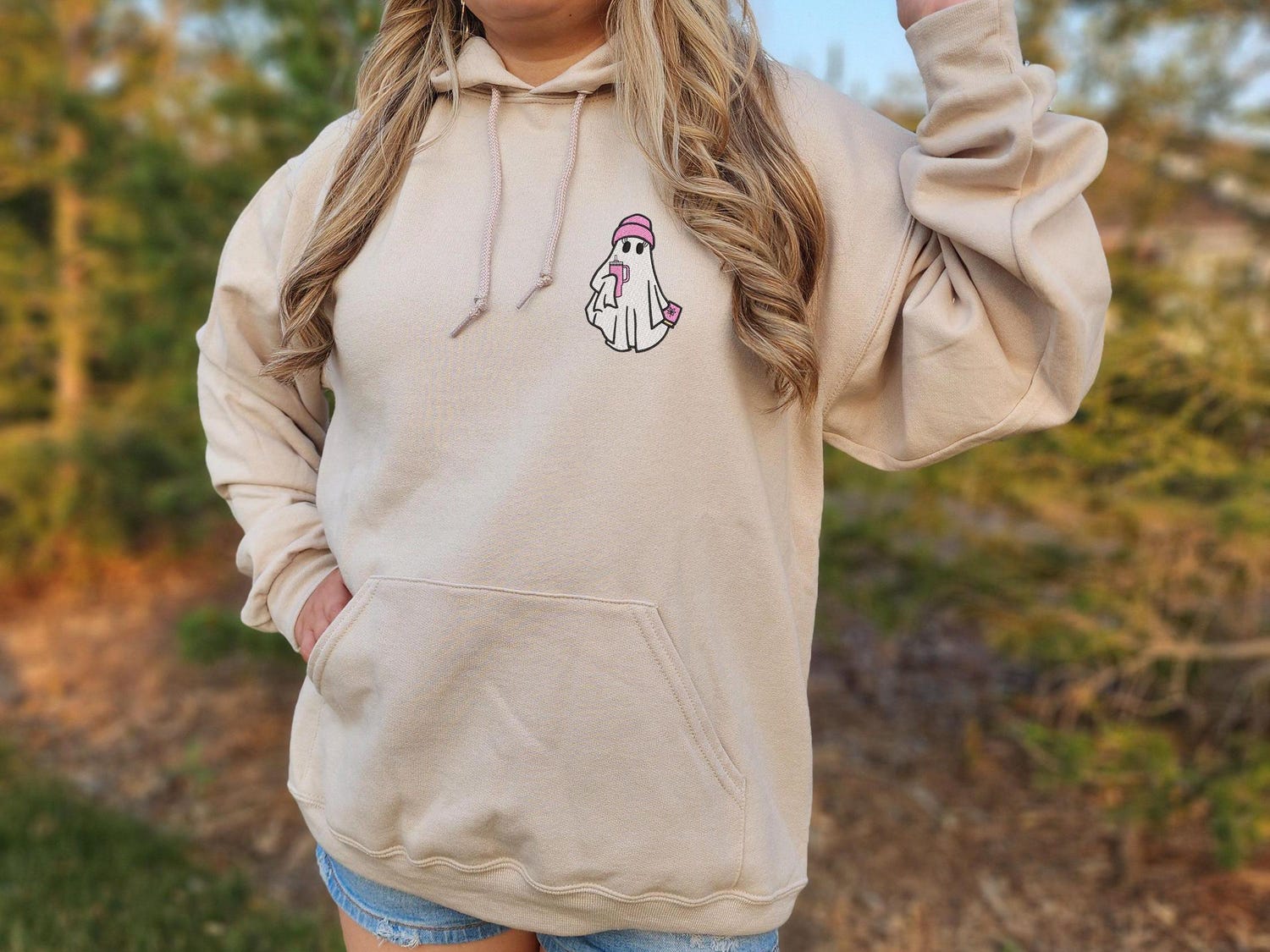 Halloween Embroidered Sweatshirt Spooky Ghost Crewneck Hoodie for Women image 1