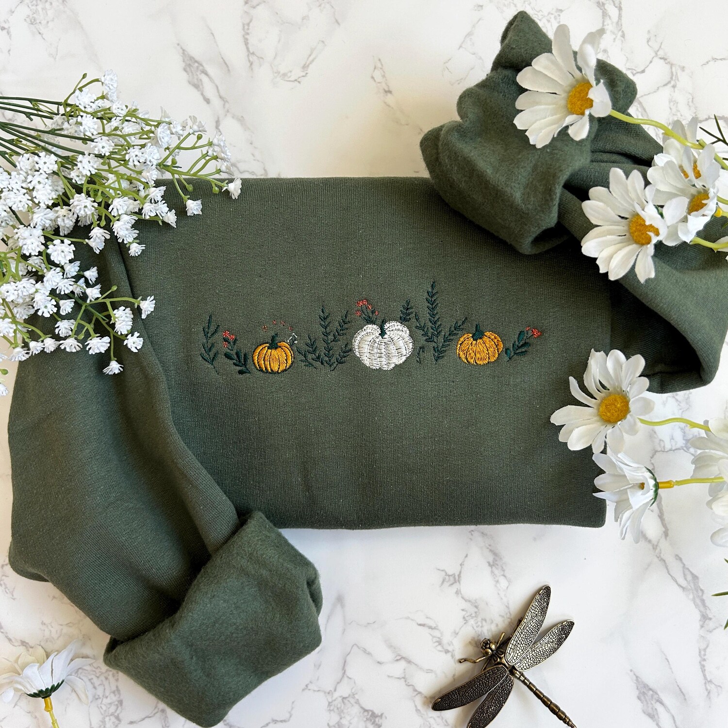 Cozy Autumn Embroidered Sweatshirt Pumpkin & Mushroom Fall Sweater Thanksgiving Apparel image 1