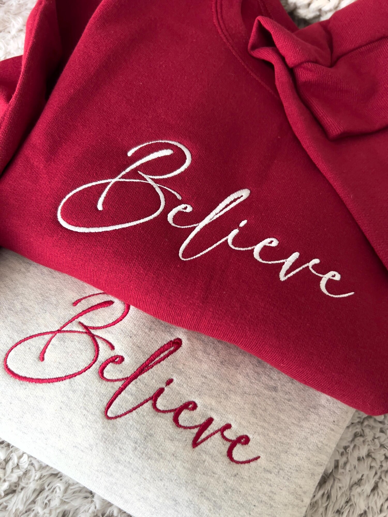 Believe Embroidered Christmas Sweatshirt Cozy Lightweight Holiday Crewneck Sweater image 1