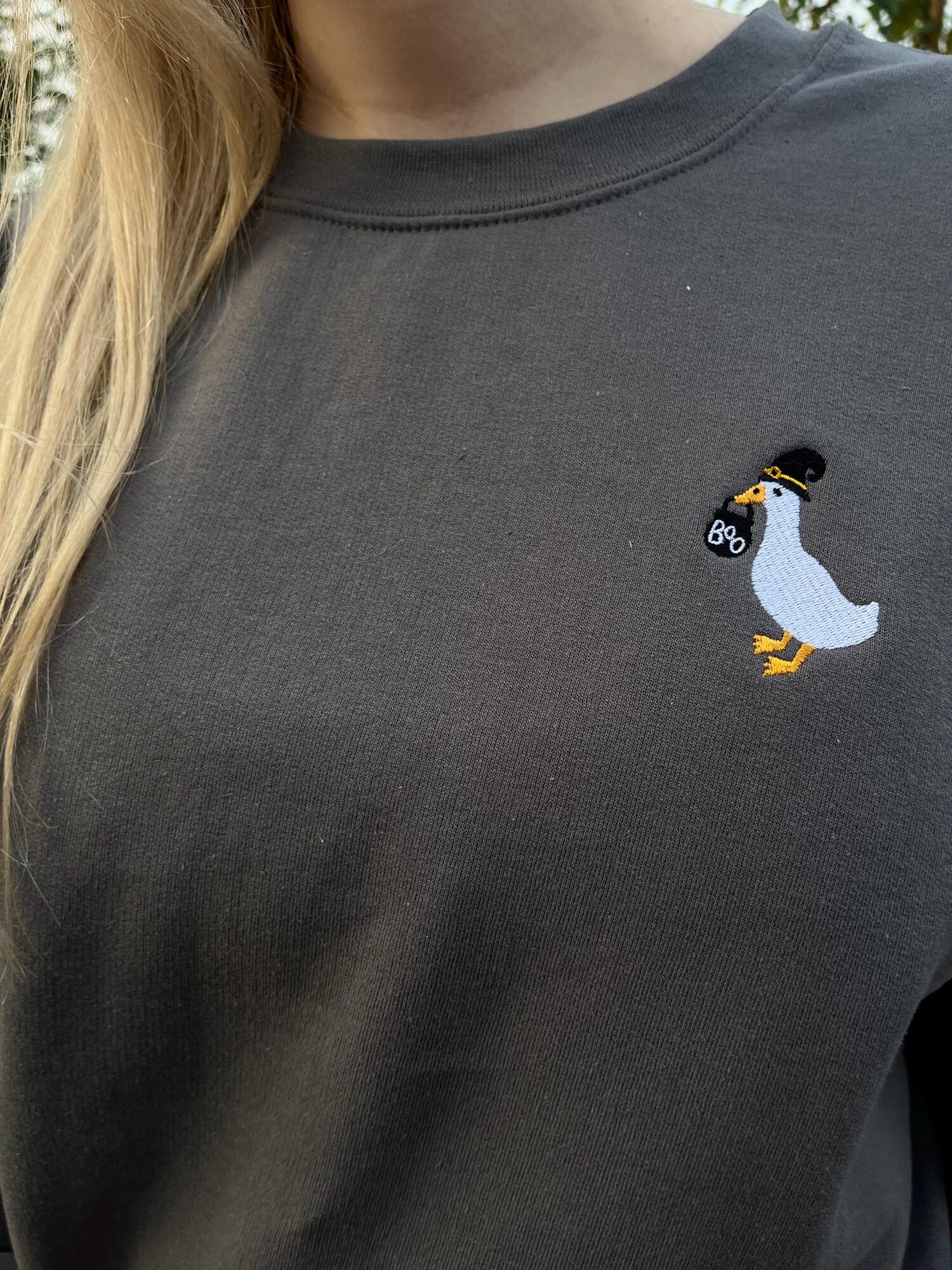 Spooky Goose Halloween Embroidered Sweatshirt Trick or Treat Fall Sweater image 2