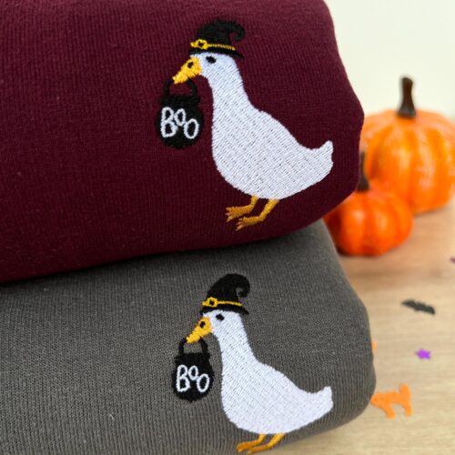 Spooky Goose Halloween Embroidered Sweatshirt Trick or Treat Fall Sweater image 0