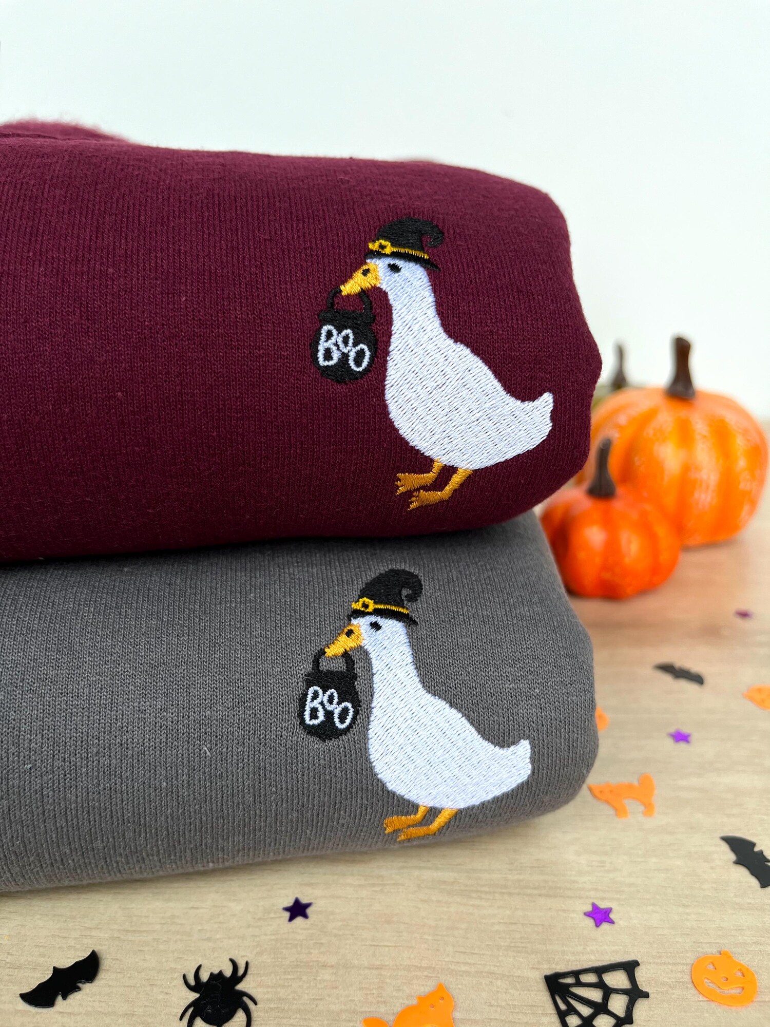 Spooky Goose Halloween Embroidered Sweatshirt Trick or Treat Fall Sweater image 1