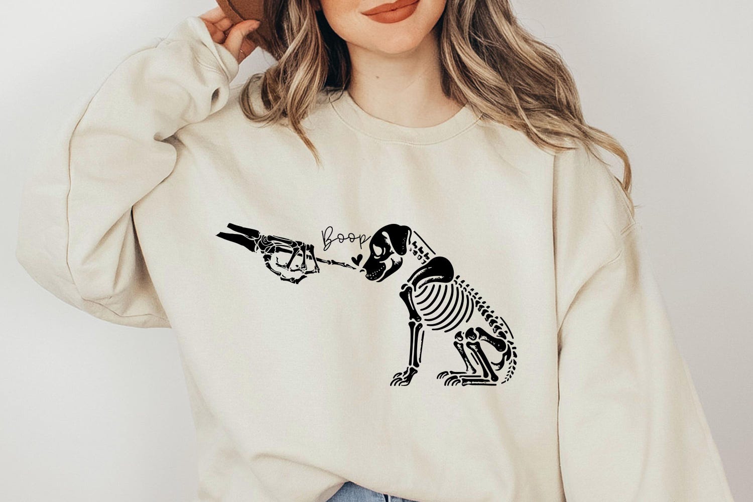 Dog Boop Halloween Sweatshirt Funny Dog Skeleton Shirt Spooky Dog Mom Hoodie Dog Lover Gifts image 1