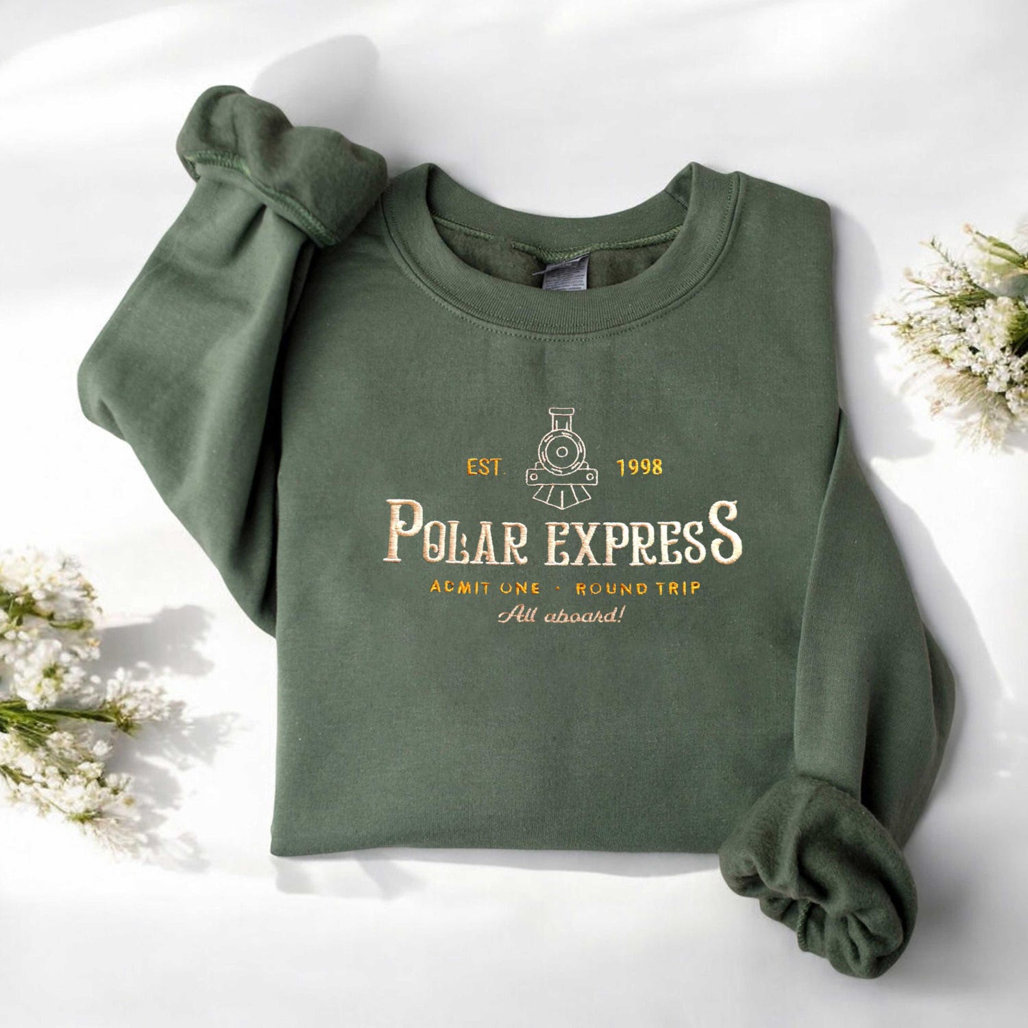 Polar Express Christmas Embroidery Sweatshirt North Pole Train Depot Shirt Holiday Apparel image 4