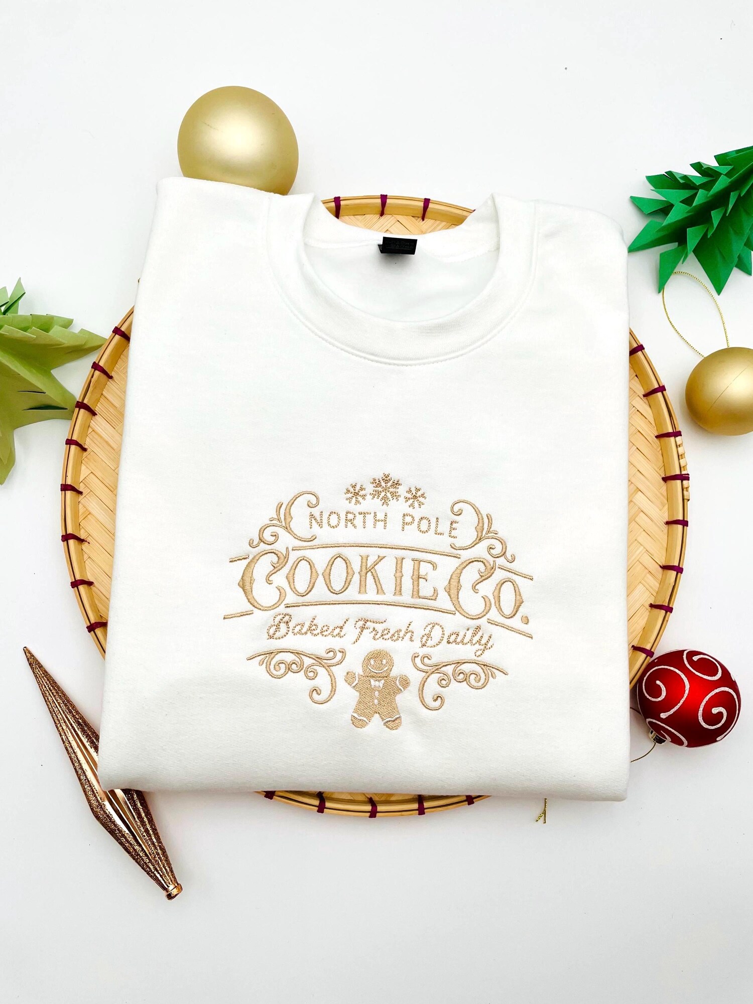 Christmas Embroidered Sweatshirt North Pole Gingerbread Cookie Crewneck Holiday Sweater image 1