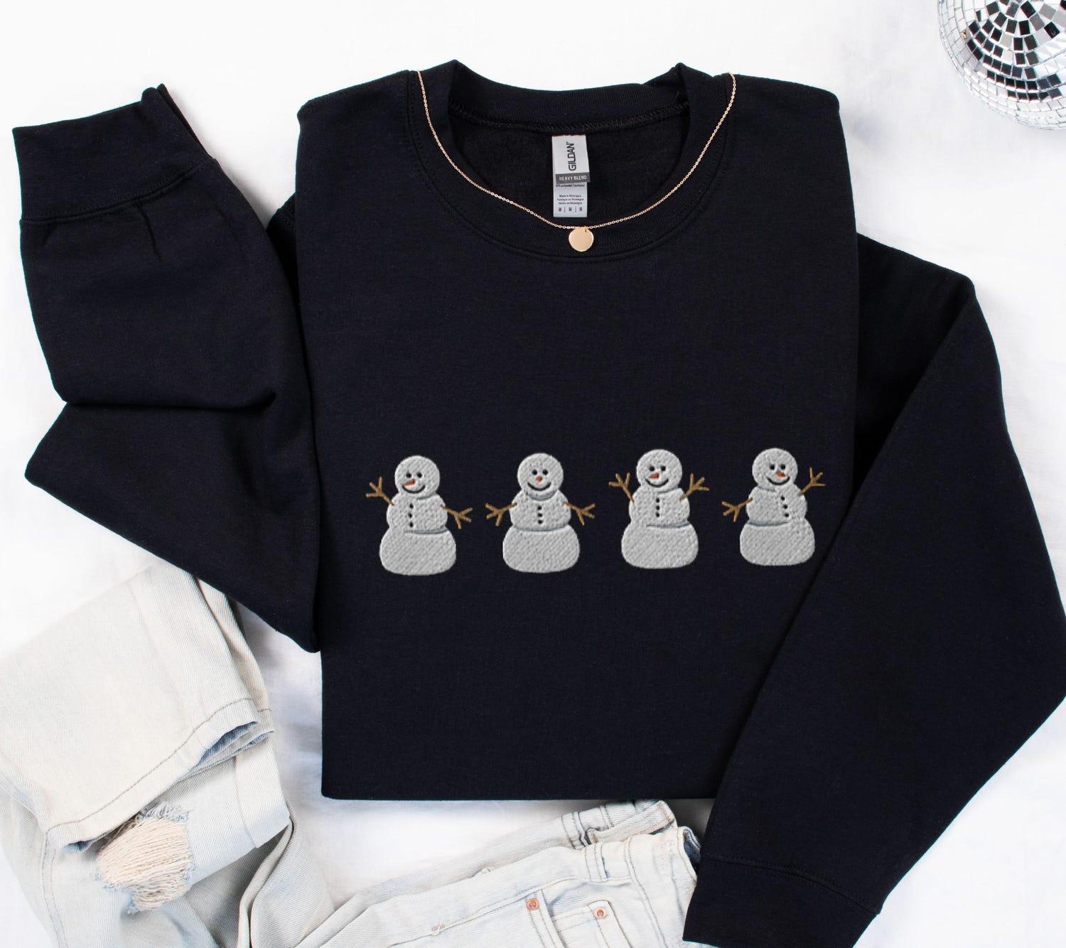 Snowman Embroidered Christmas Sweatshirt Cute Funny Holiday Sweater for Women Winter Xmas Crewneck image 3