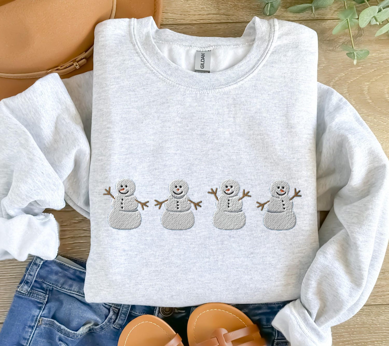 Snowman Embroidered Christmas Sweatshirt Cute Funny Holiday Sweater for Women Winter Xmas Crewneck image 2