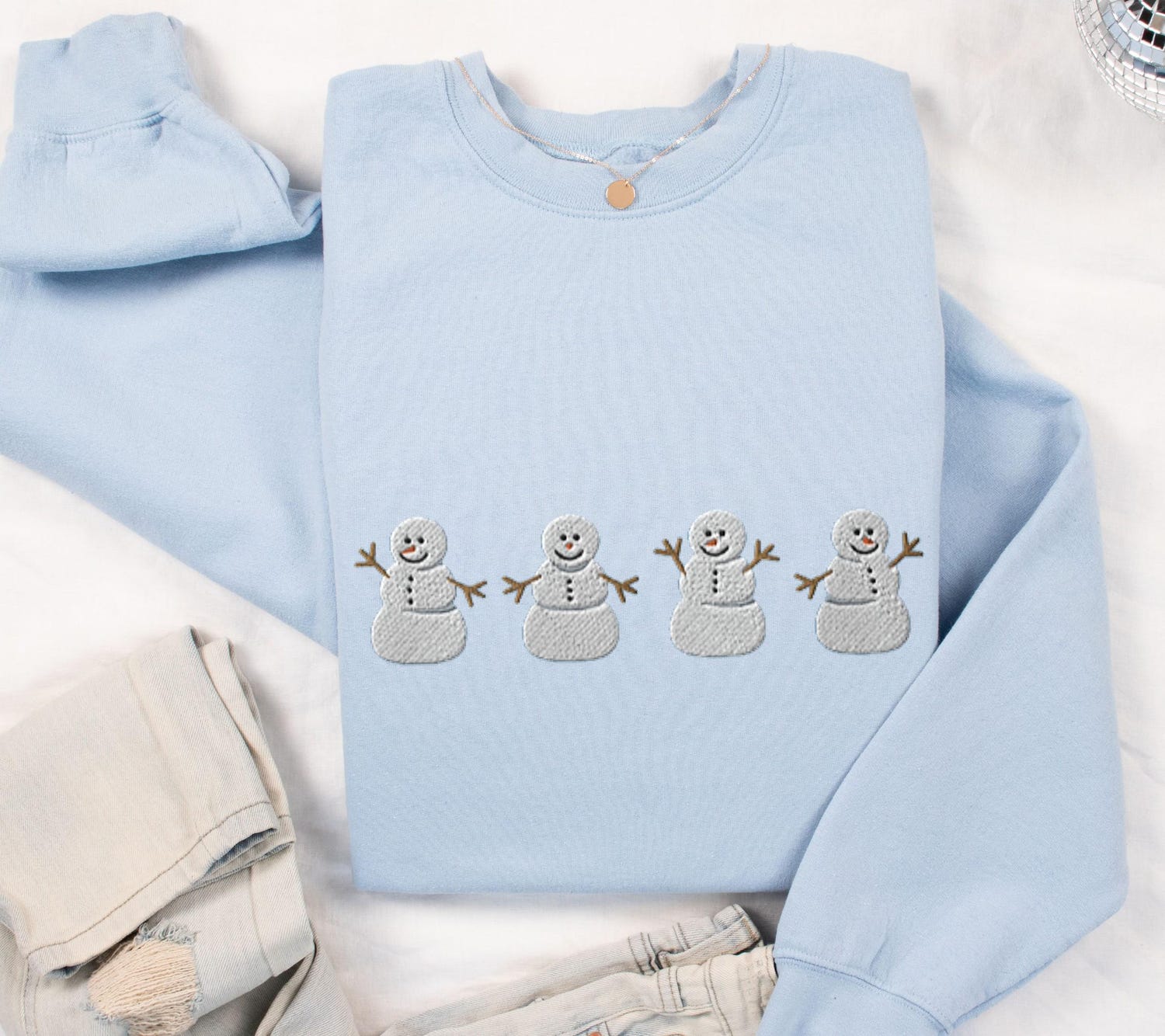 Snowman Embroidered Christmas Sweatshirt Cute Funny Holiday Sweater for Women Winter Xmas Crewneck image 4