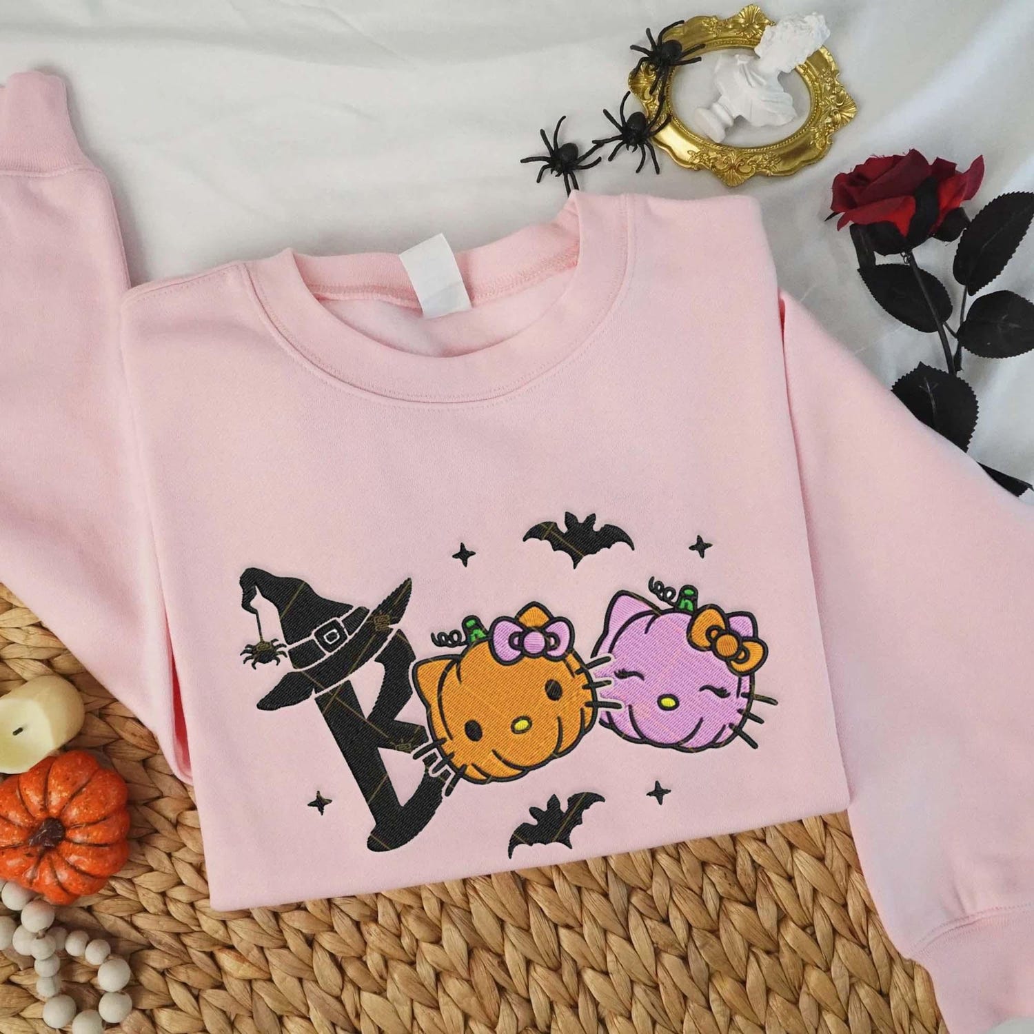 Boo Couple Cat Halloween Sweatshirt Hello Kitty Pumpkin Hoodie Cute Animation Kitty Shirt image 4