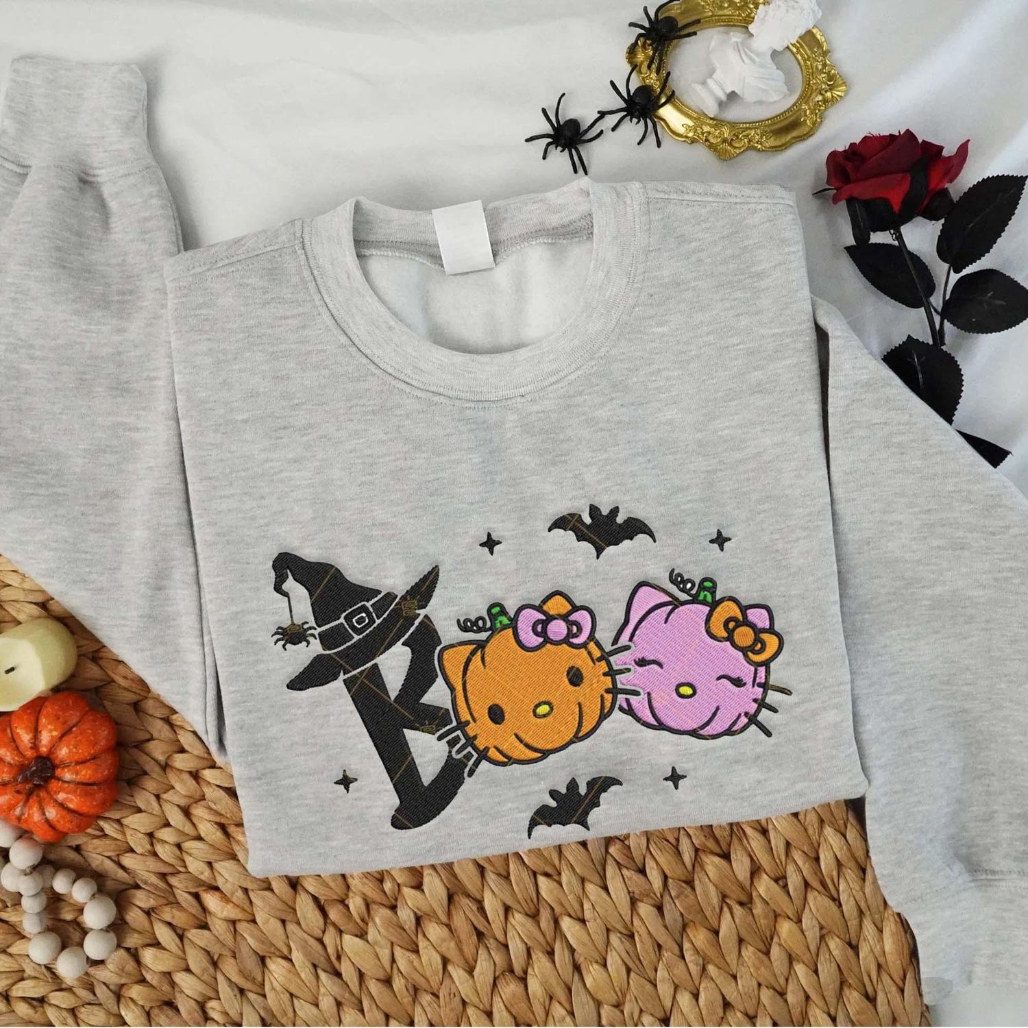 Boo Couple Cat Halloween Sweatshirt Hello Kitty Pumpkin Hoodie Cute Animation Kitty Shirt image 1