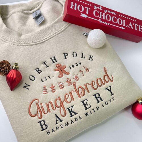 North Pole Gingerbread Bakery Christmas Sweatshirt Hoodie Winter Embroidered Design image 0