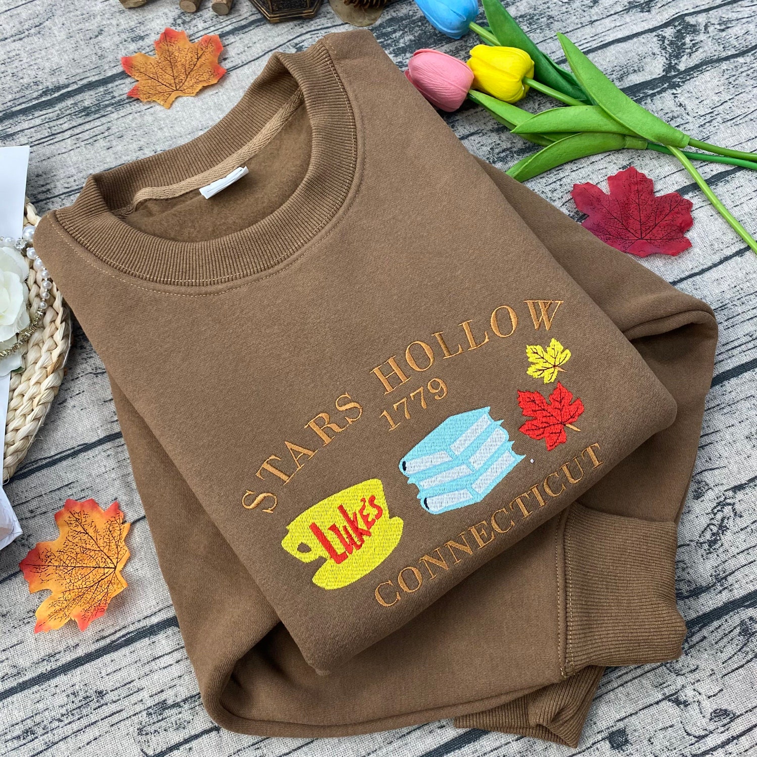 Stars Hollow Connecticut Vintage Embroidered Sweatshirt Retro Crewneck Gilmore Girls Inspired Apparel image 1