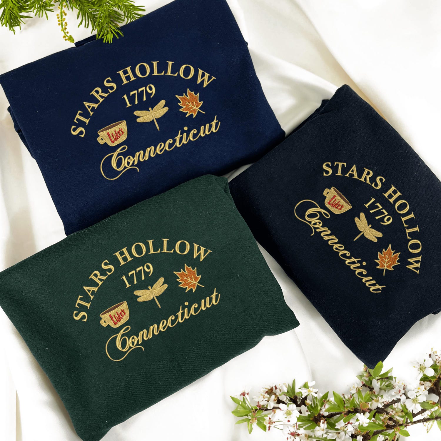 Embroidered Stars Hollow 1779 Sweatshirt Fall Autumn Halloween Hoodie Connecticut Spooky Season Shirt image 3