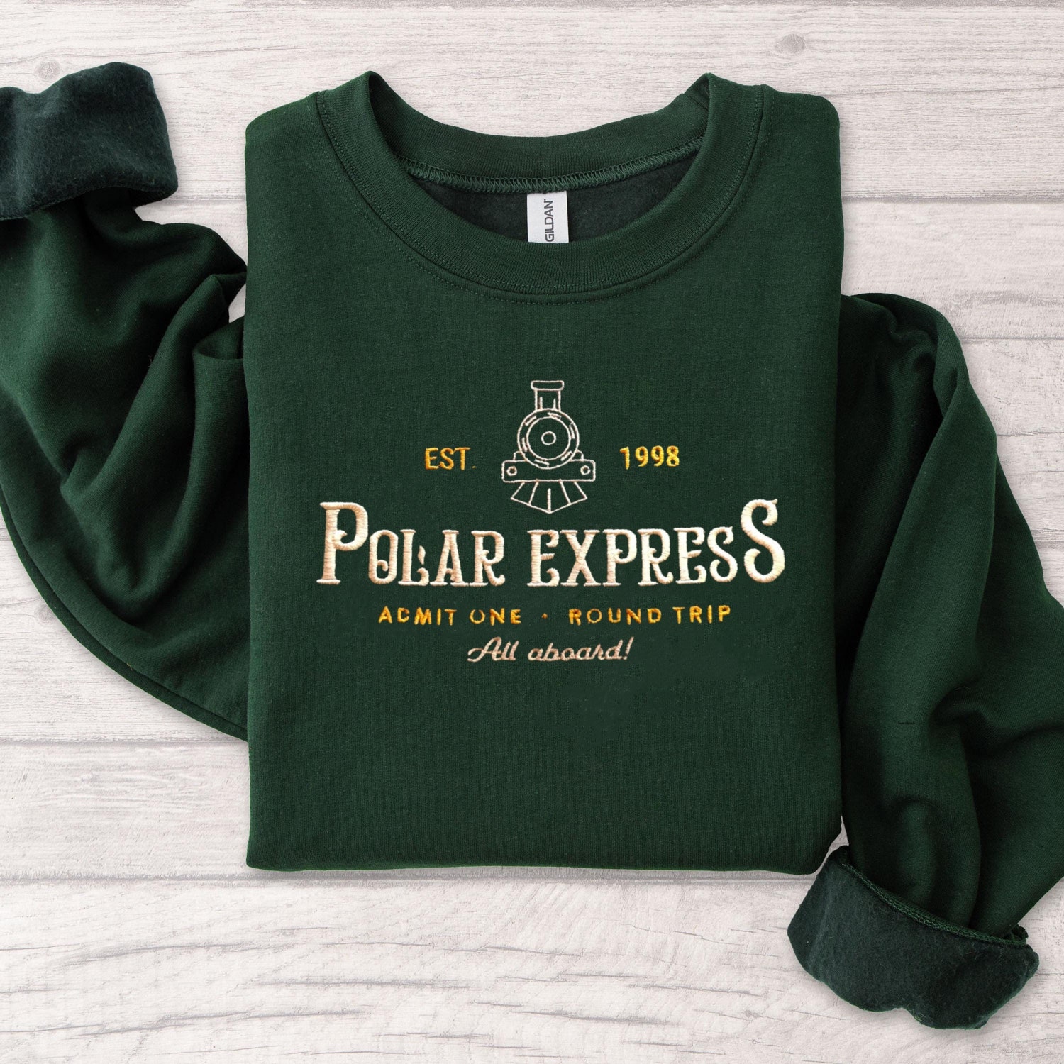 Polar Express Christmas Embroidery Sweatshirt North Pole Train Depot Shirt Holiday Apparel image 3