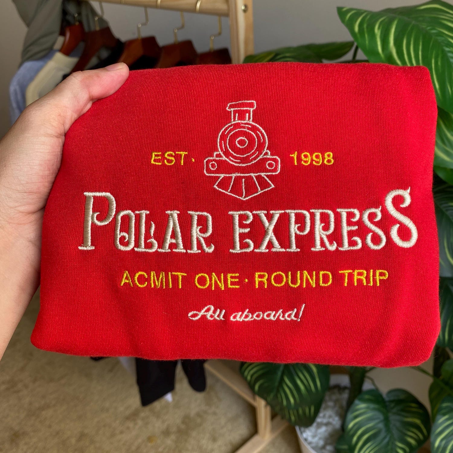 Polar Express Christmas Embroidery Sweatshirt North Pole Train Depot Shirt Holiday Apparel image 1