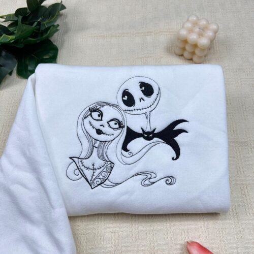 Couple Embroidered Sweatshirt Hoodie Halloween Couple Gift Trendy Embroidery Shirt image 0