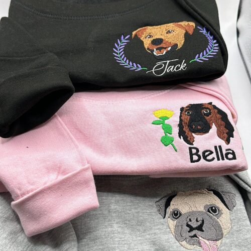 Custom Embroidered Pet Sweatshirt Personalized Pet Face & Name Hoodie Dog Portrait Gift image 0