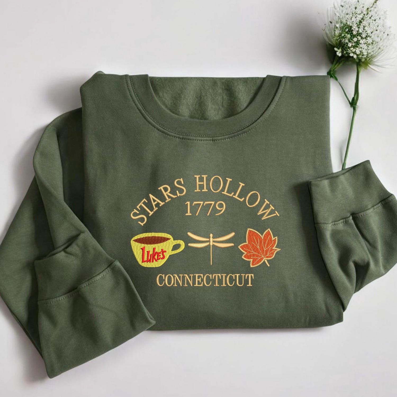 Stars Hollow 1779 Connecticut Embroidered Retro Sweatshirt Fall Autumn TV Show Film Design image 1