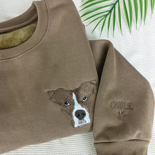 Personalized Embroidered Pet Sweatshirt from Photo Custom Dog or Cat Face Crewneck with Name image 0