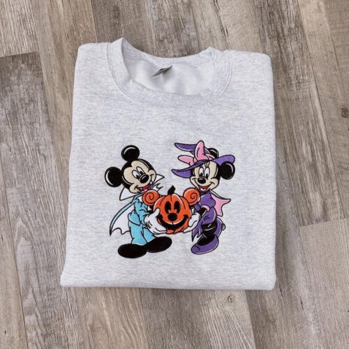 Halloween Mickey and Minnie Pumpkin Embroidered Sweatshirt Hoodie Couple Anniversary Gift image 0