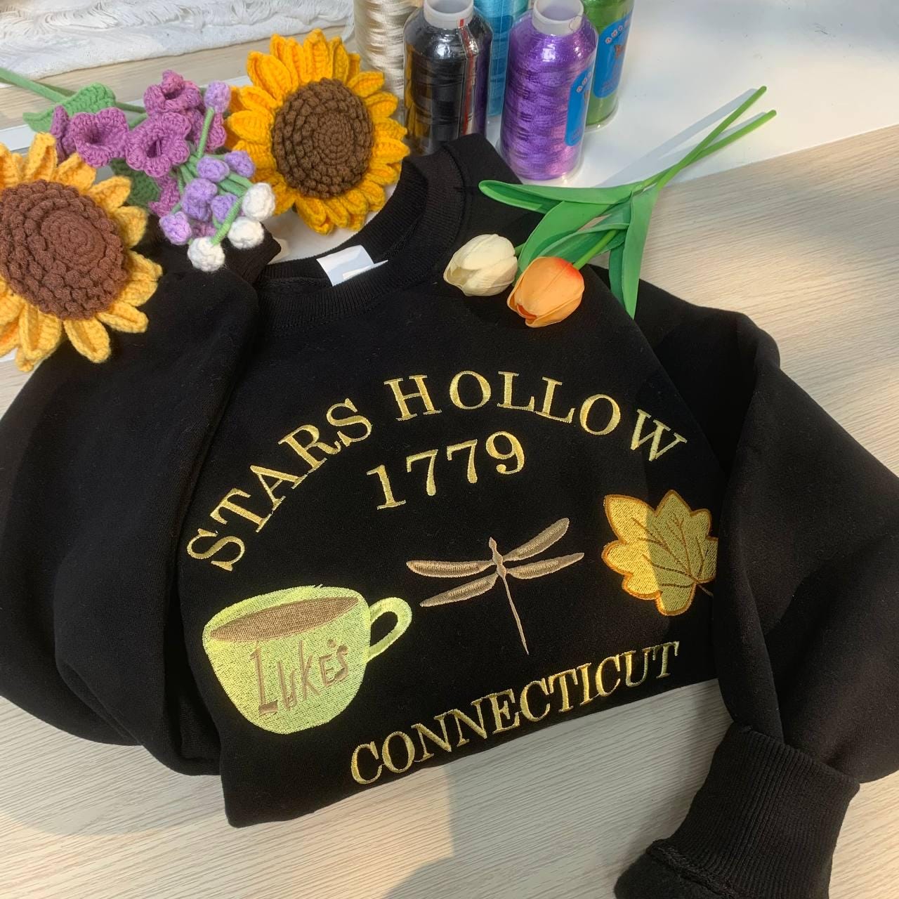 Stars Hollow 1779 Connecticut Embroidery Sweatshirt Cozy Autumn Hoodie Retro Fall Apparel image 1