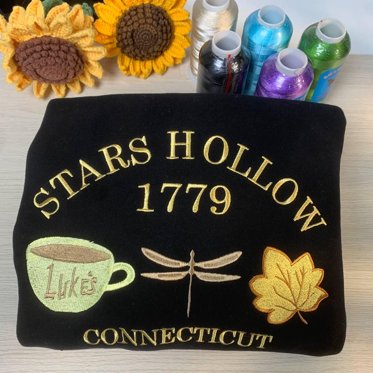 Stars Hollow 1779 Connecticut Embroidery Sweatshirt Cozy Autumn Hoodie Retro Fall Apparel image 2