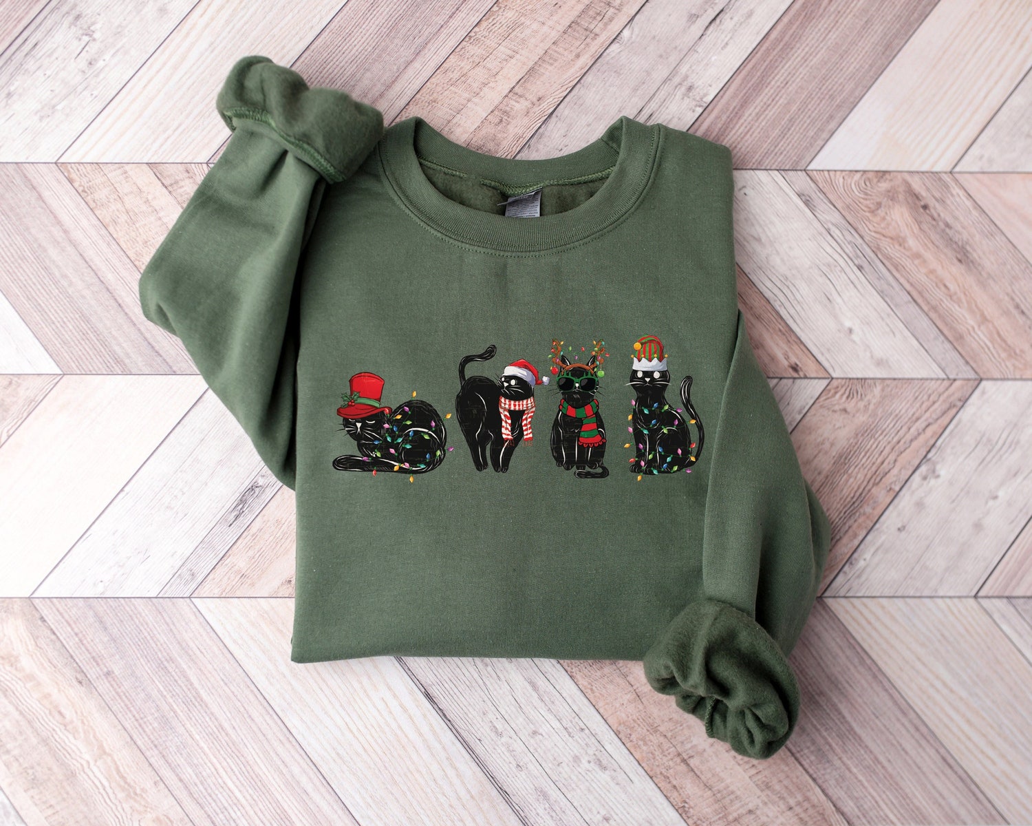 Black Cat Christmas Sweatshirt for Cat Lovers Cute Holiday Sweater Cat Mom Gift Idea image 1