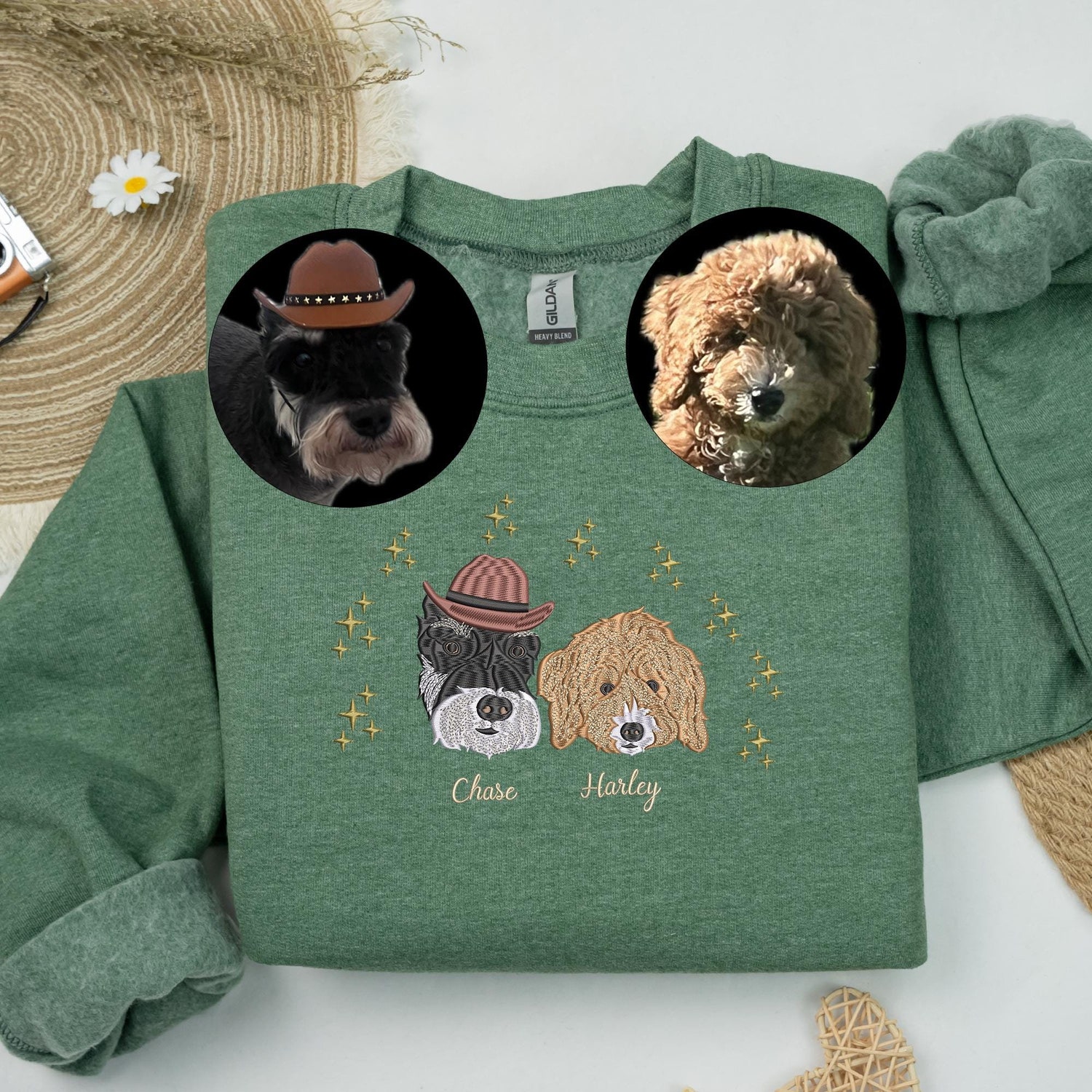 Custom Pet Face Embroidered Sweatshirt Personalized Dog Dad & Cat Mom Hoodie Christmas Gift image 1