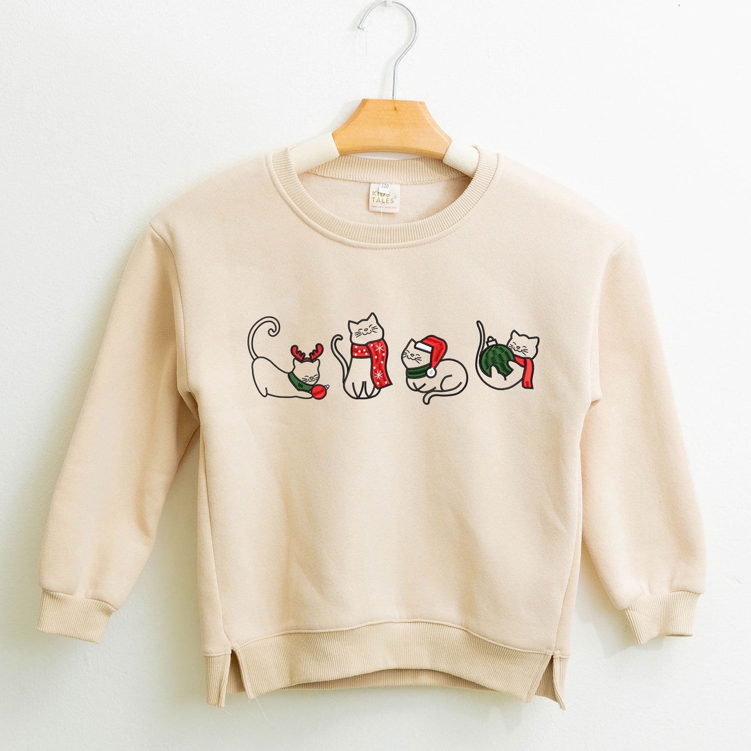 Christmas Cat Embroidered Baby Sweatshirt Kids Holiday Gift Cute Cat Design image 3