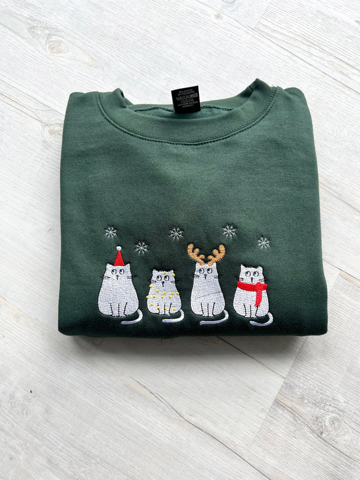 Christmas Cat Embroidery Sweatshirt Meowy Christmas Sweater Gift for Cat Lovers image 1